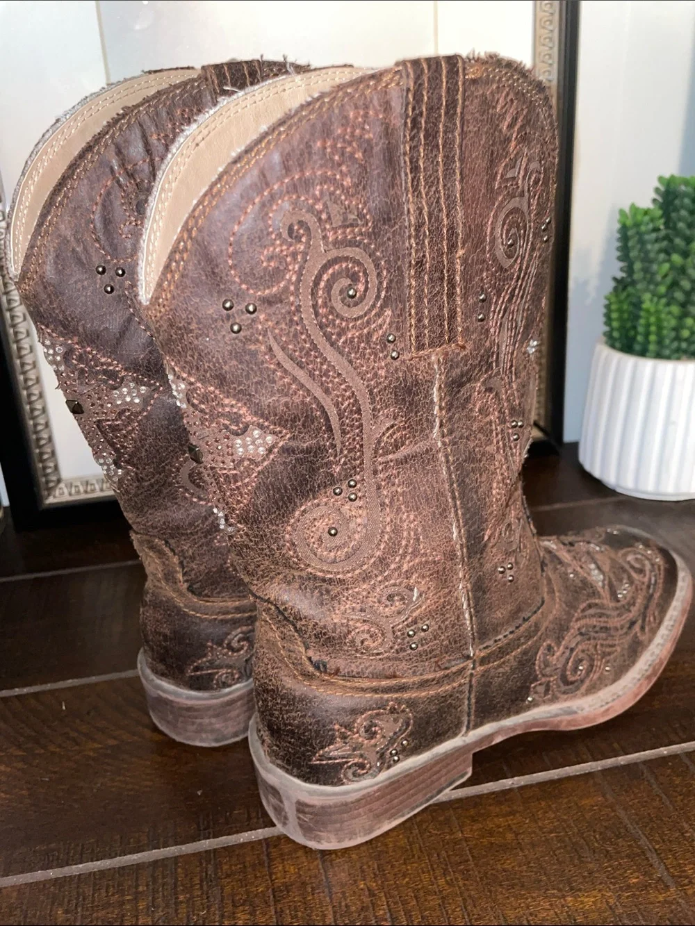 Roper Girls Faith Crystal Cross Western Boots with Stud Accents Size 2 Like New